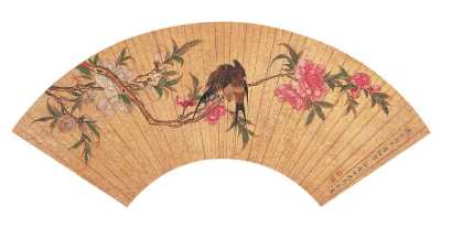 马荃 雍正丙午（1726年）作 海棠春燕 扇面